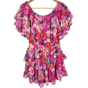 Misa Los Angeles Pink Floral Ruffled Mini Dress